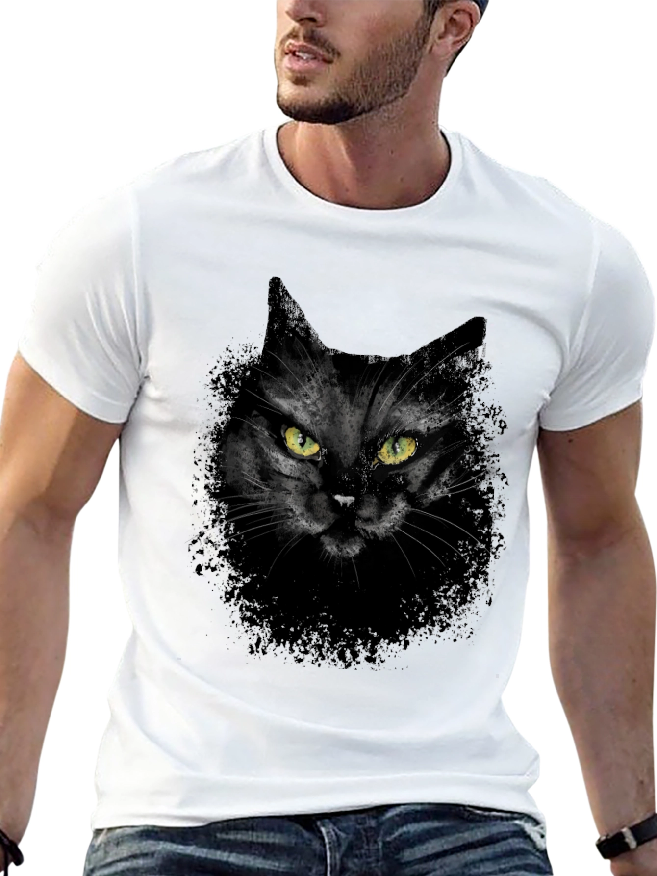 Black Cat Graphic Tee - Mens Casual T-Shirt