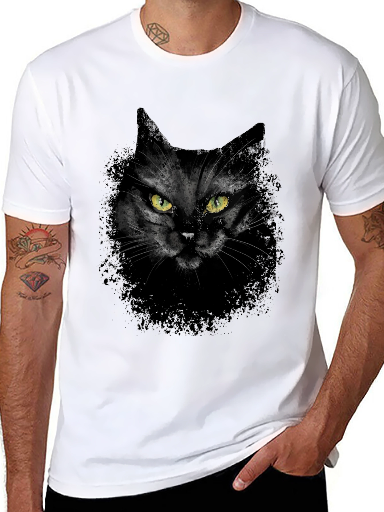 Black Cat Graphic Tee - Mens Casual T-Shirt