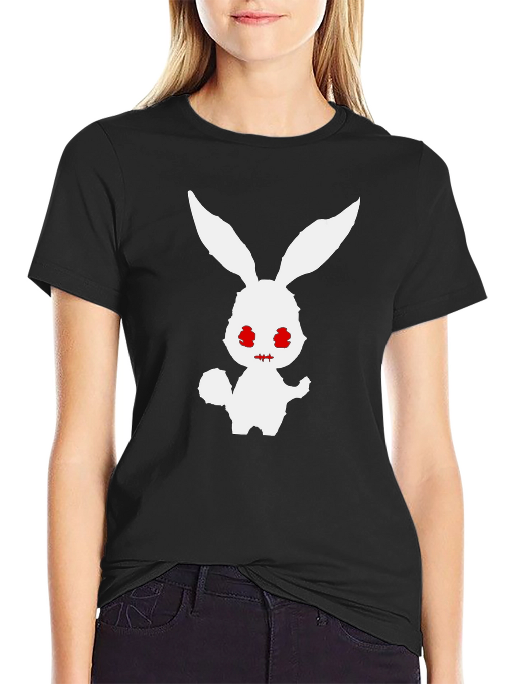 Mens Black T-Shirt with Spooky Rabbit Graphic