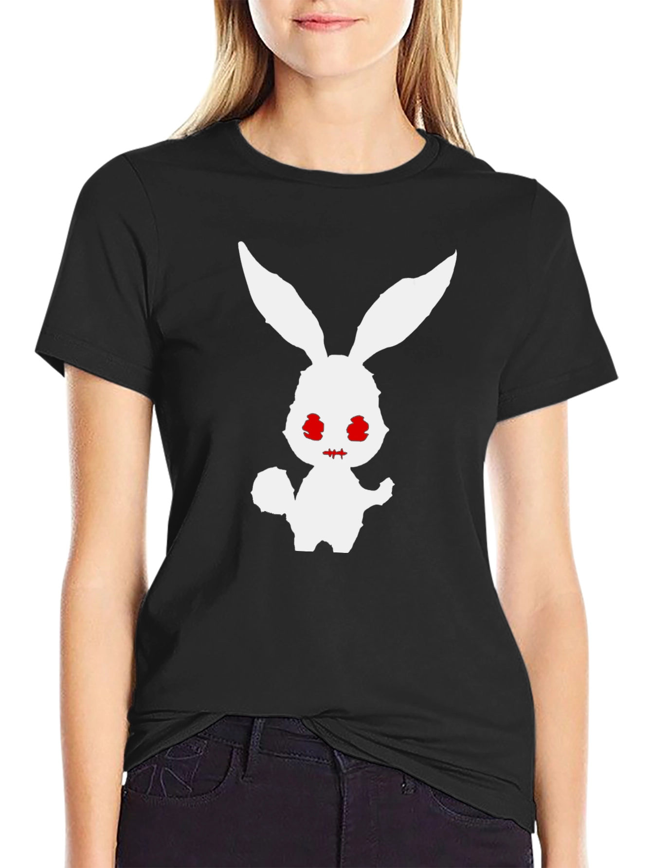 Mens Black T-Shirt with Spooky Rabbit Graphic