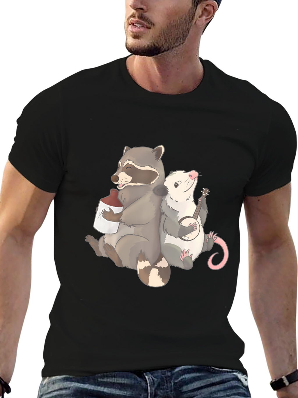 Raccoon & Opossum Drinking Buddies Graphic T-Shirt