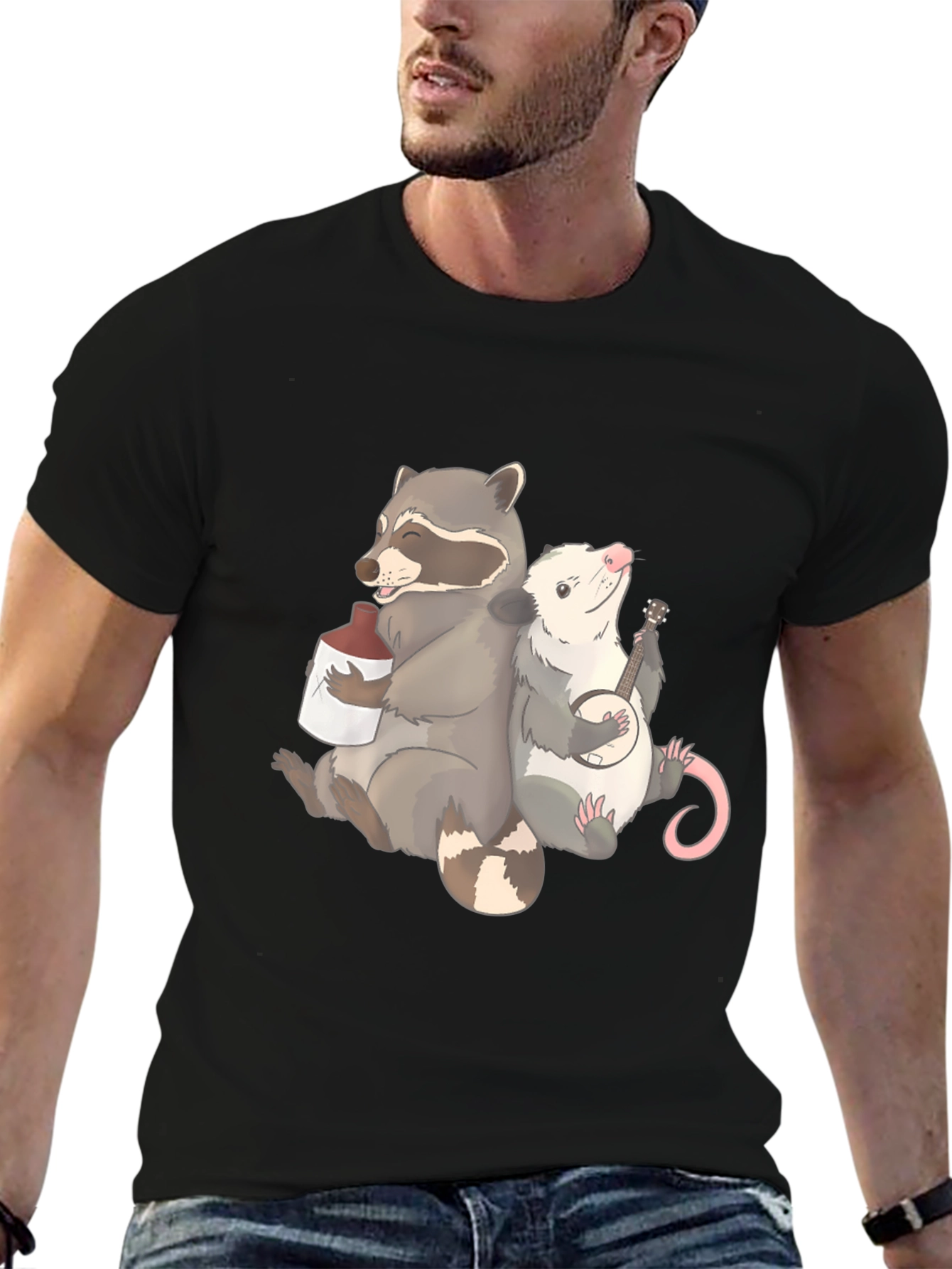 Raccoon & Opossum Drinking Buddies Graphic T-Shirt