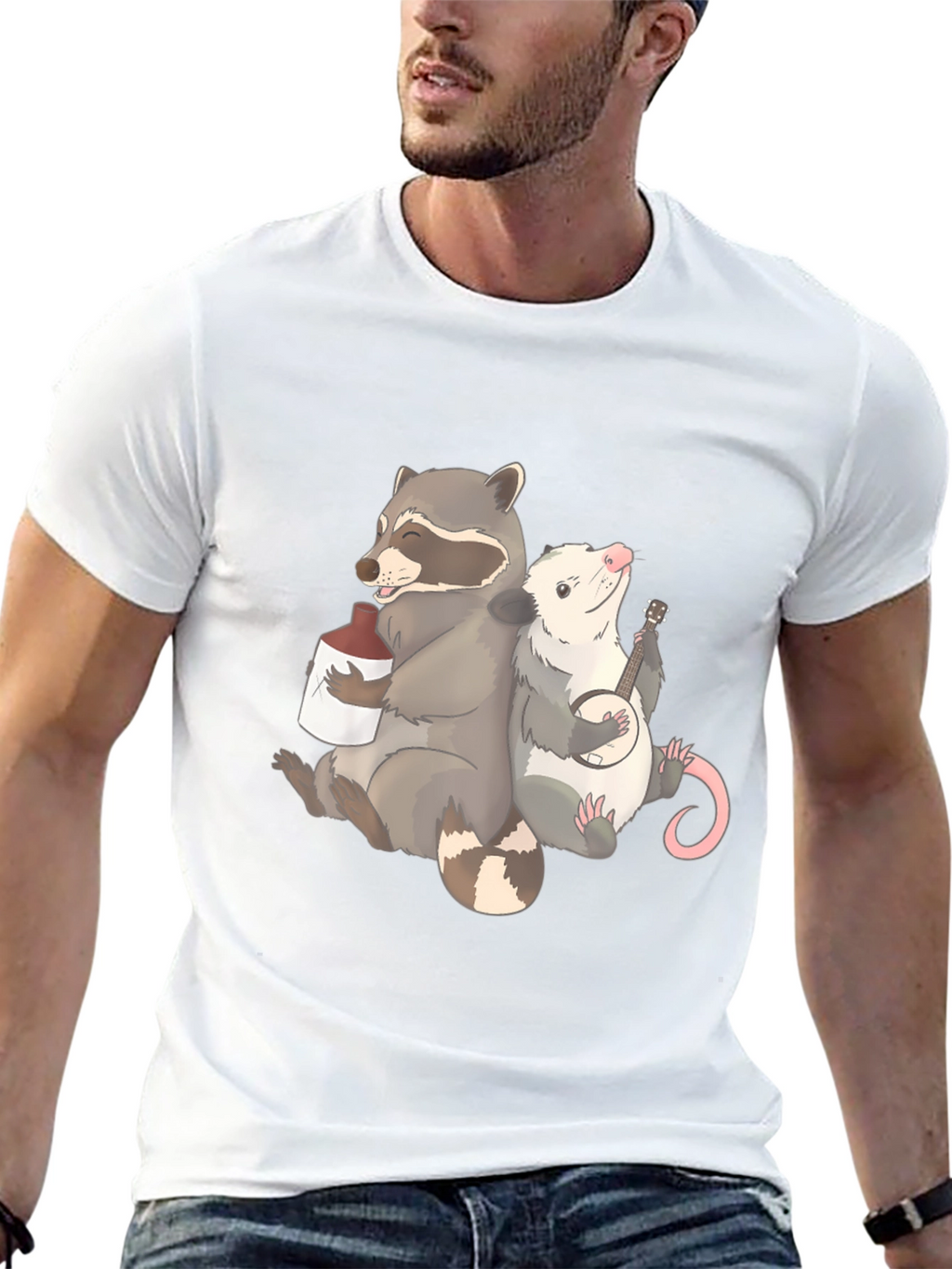 Raccoon & Opossum Drinking Buddies Graphic T-Shirt