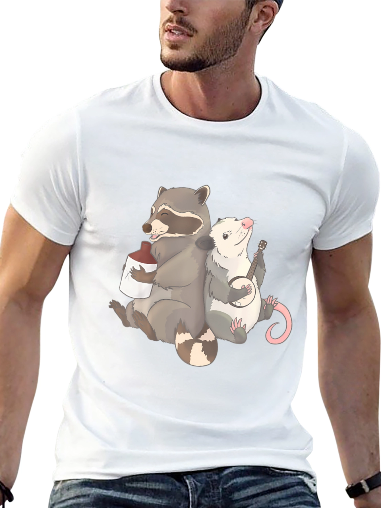 Raccoon & Opossum Drinking Buddies Graphic T-Shirt