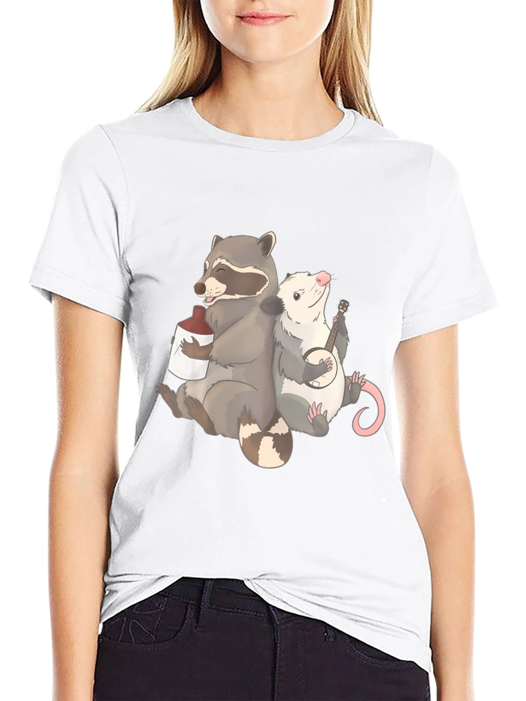 Raccoon & Opossum Drinking Buddies Graphic T-Shirt