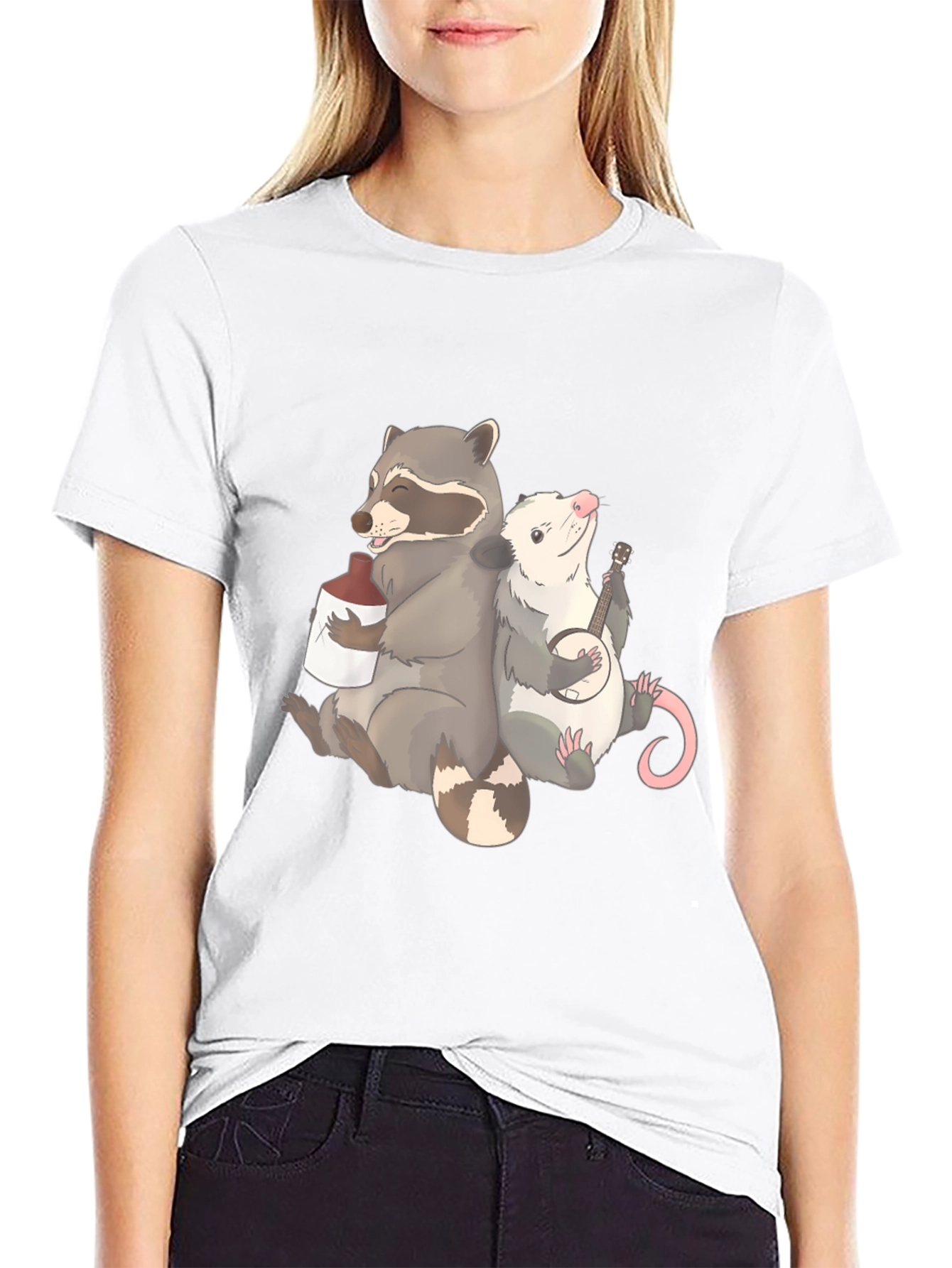 Raccoon & Opossum Drinking Buddies Graphic T-Shirt