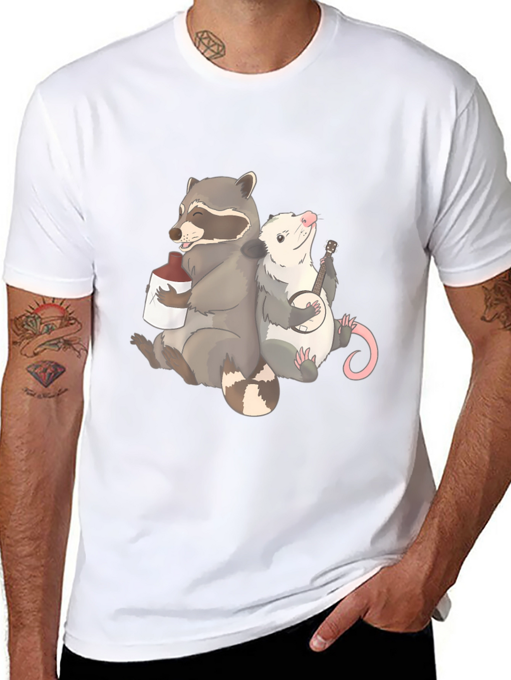Raccoon & Opossum Drinking Buddies Graphic T-Shirt