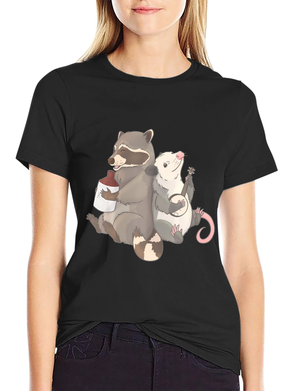 Raccoon & Opossum Drinking Buddies Graphic T-Shirt