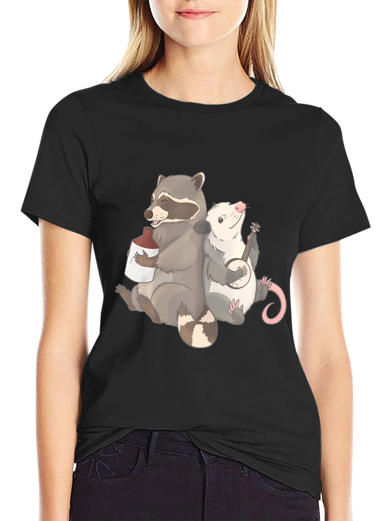 Raccoon & Opossum Drinking Buddies Graphic T-Shirt