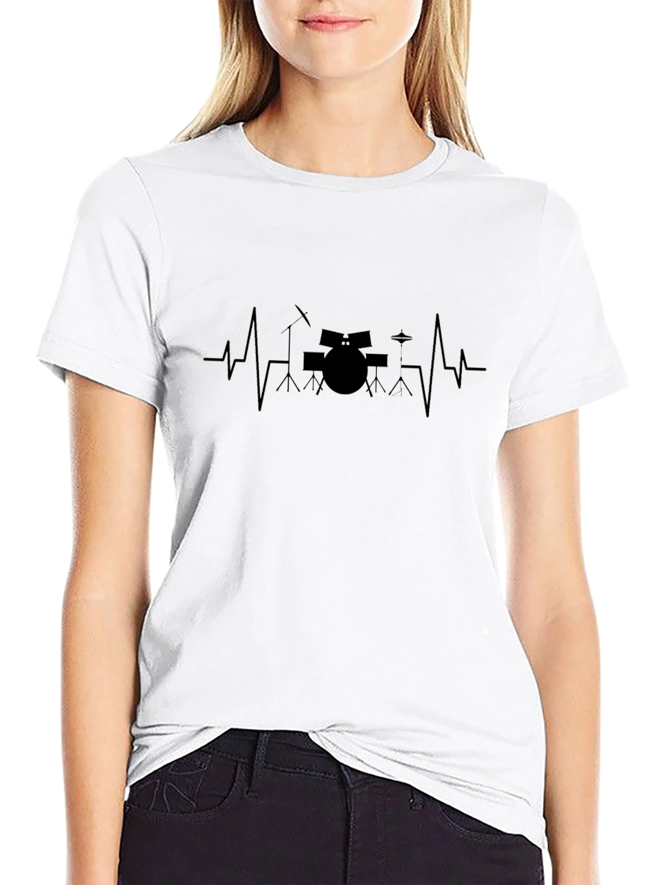 Drum Heartbeat Black T-Shirt - Music Lover Tee