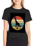 Retro Giraffe Sunset Graphic Tee - Black