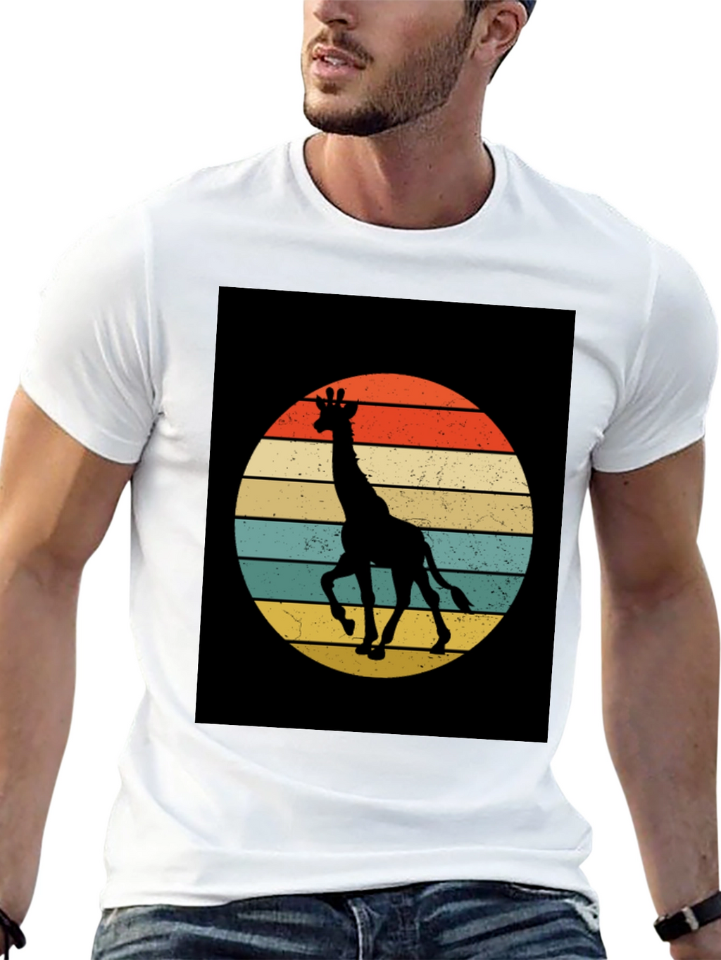 Retro Giraffe Sunset Graphic Tee - Black