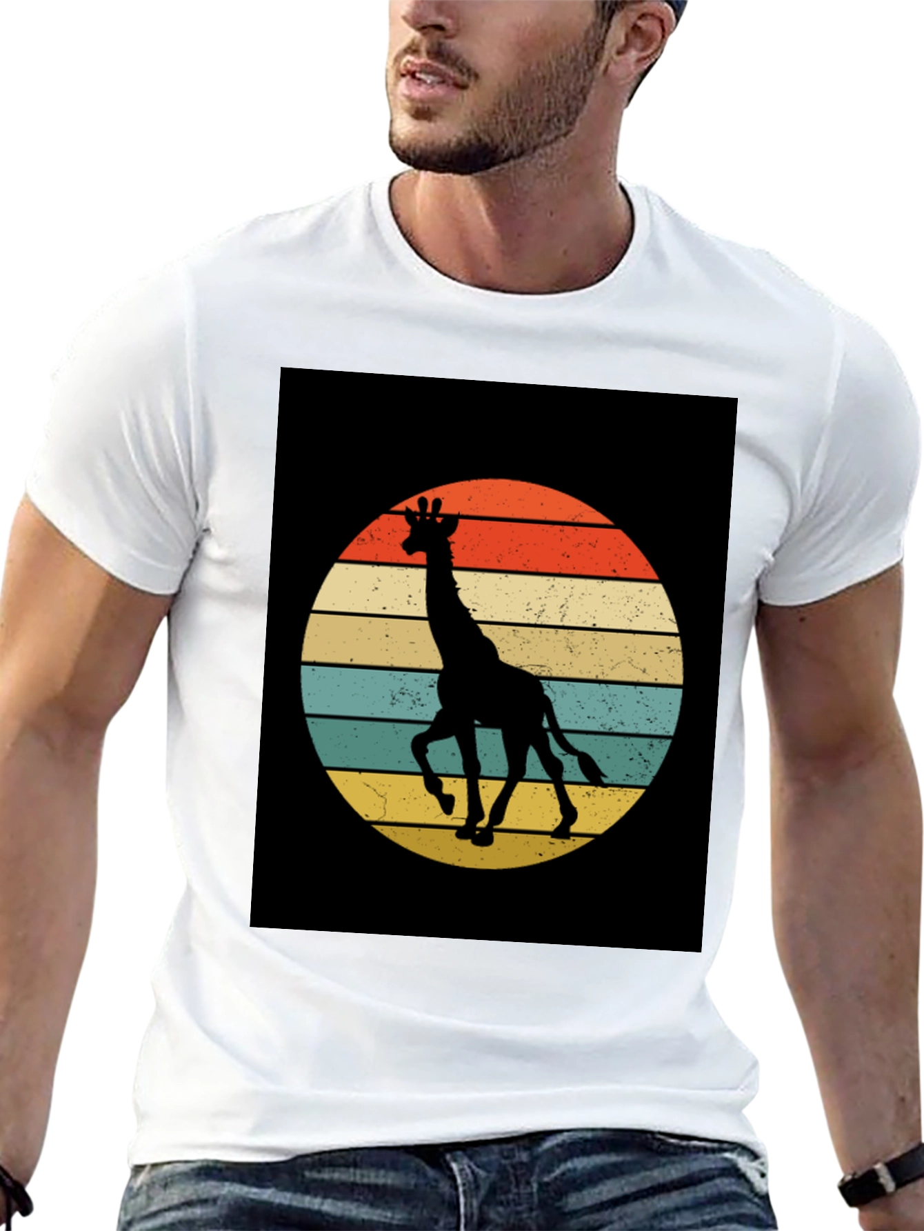 Retro Giraffe Sunset Graphic Tee - Black