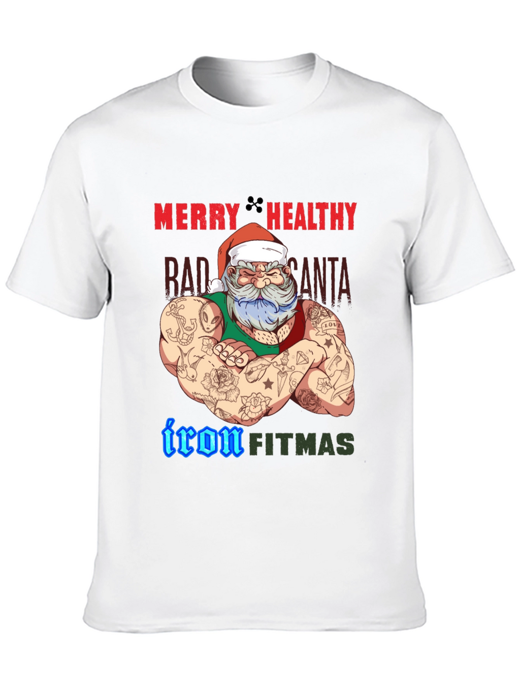 Merry Healthy Iron Fitmas Santa T-Shirt