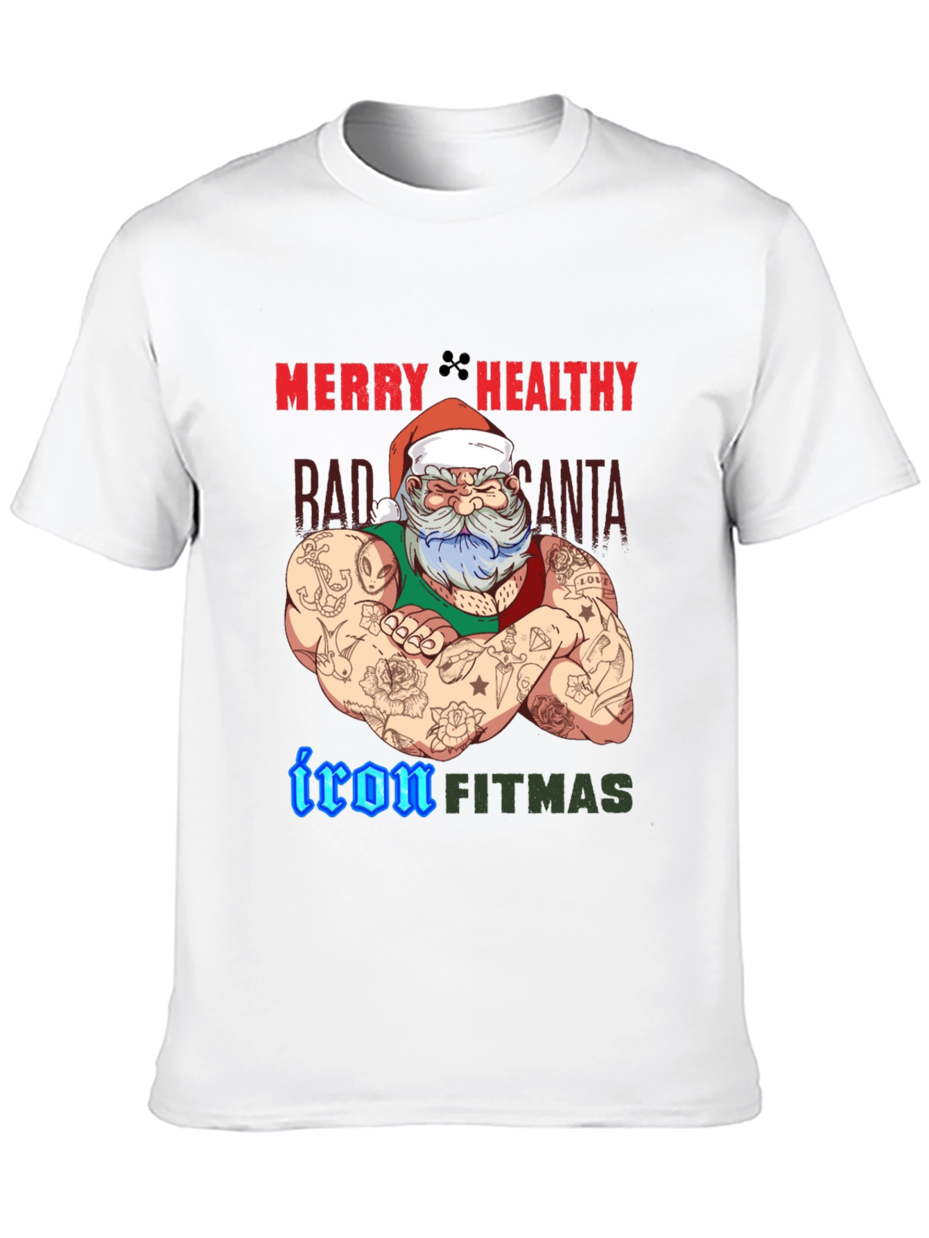 Merry Healthy Iron Fitmas Santa T-Shirt