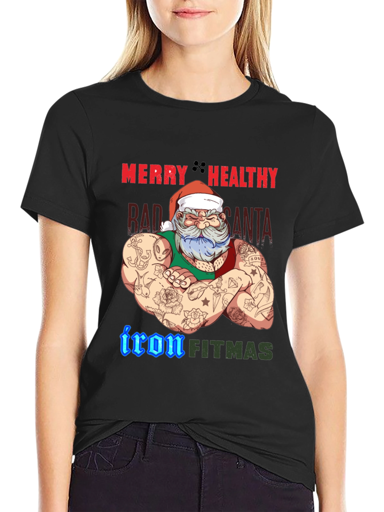 Merry Healthy Iron Fitmas Santa T-Shirt
