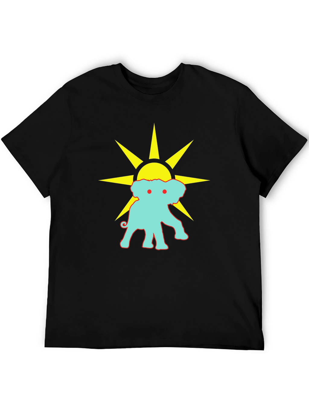 Black Graphic Tee: Elephant Sun Design