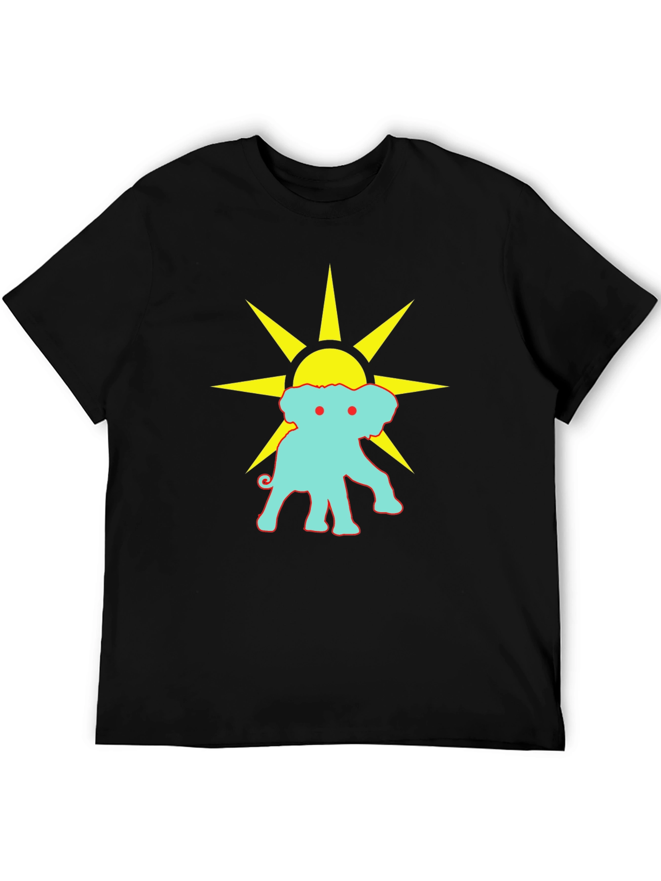 Black Graphic Tee: Elephant Sun Design