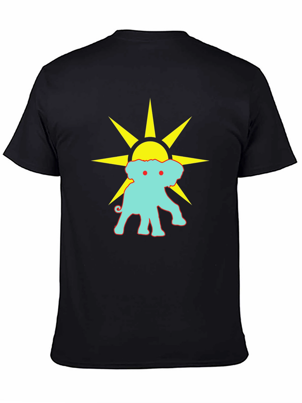 Black Graphic Tee: Elephant Sun Design