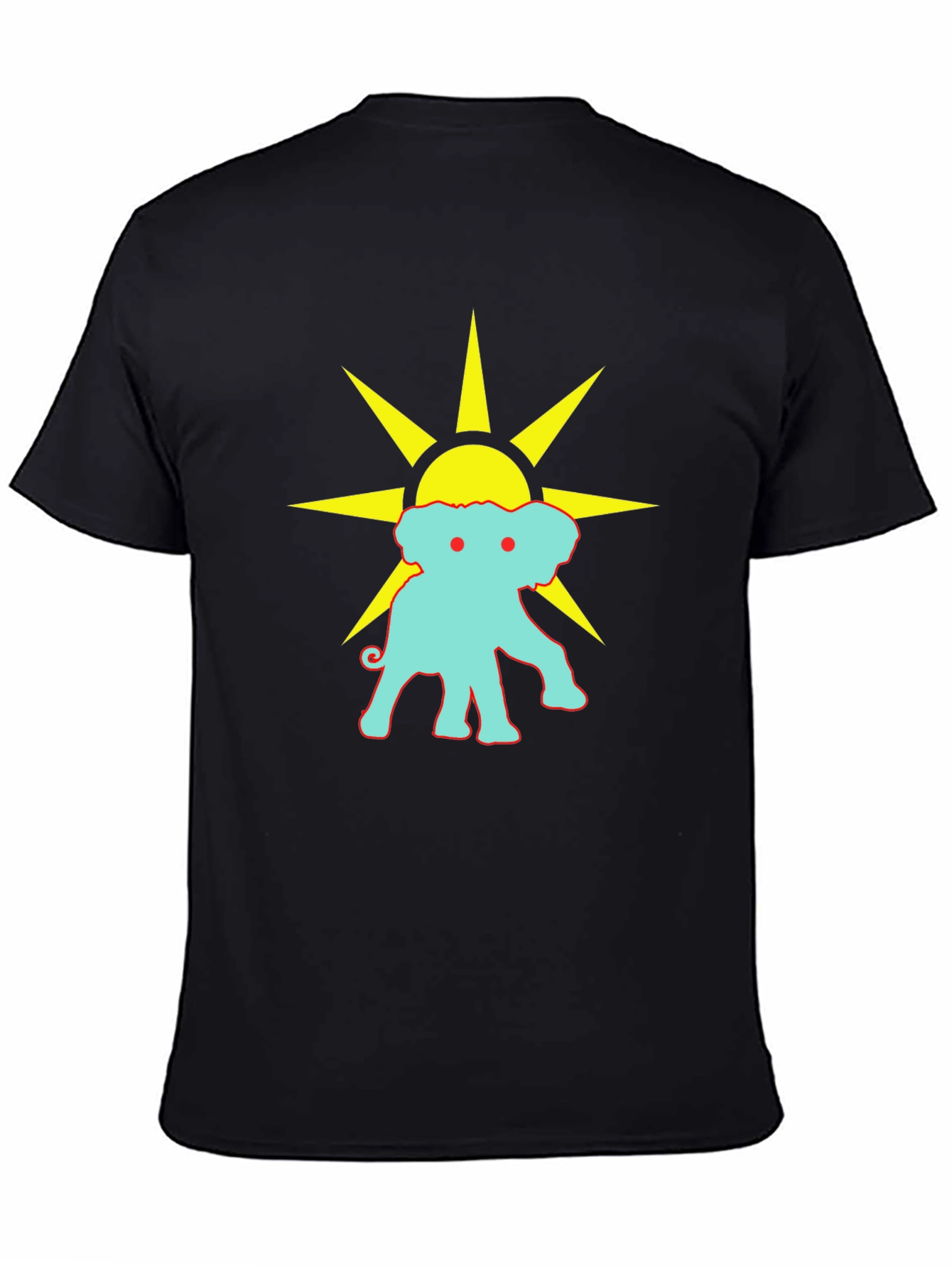 Black Graphic Tee: Elephant Sun Design