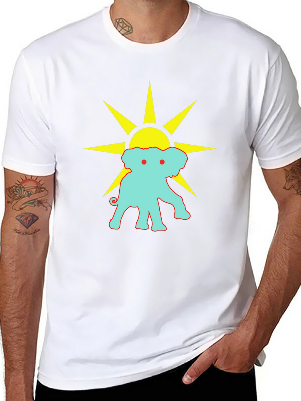 Black Graphic Tee: Elephant Sun Design