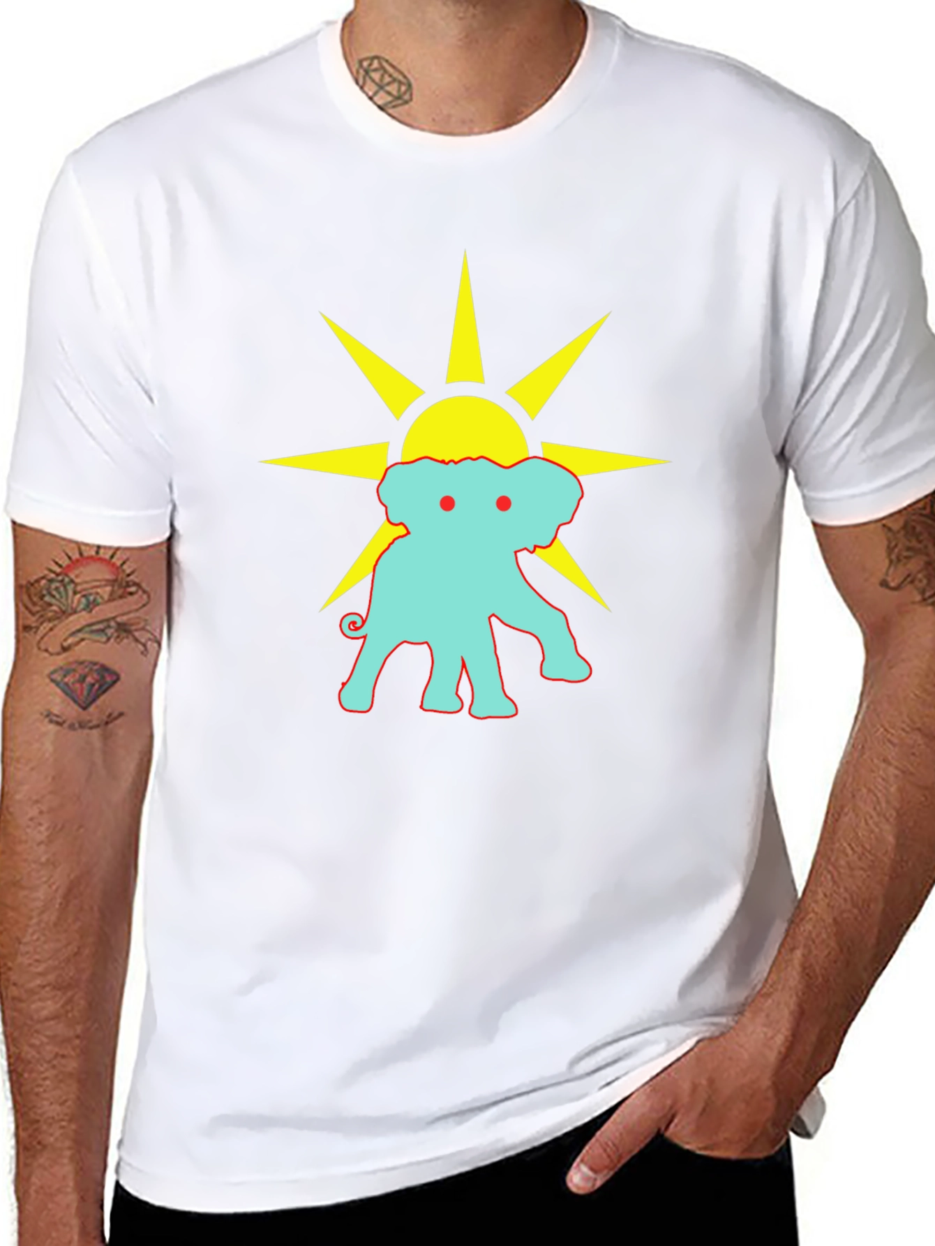 Black Graphic Tee: Elephant Sun Design