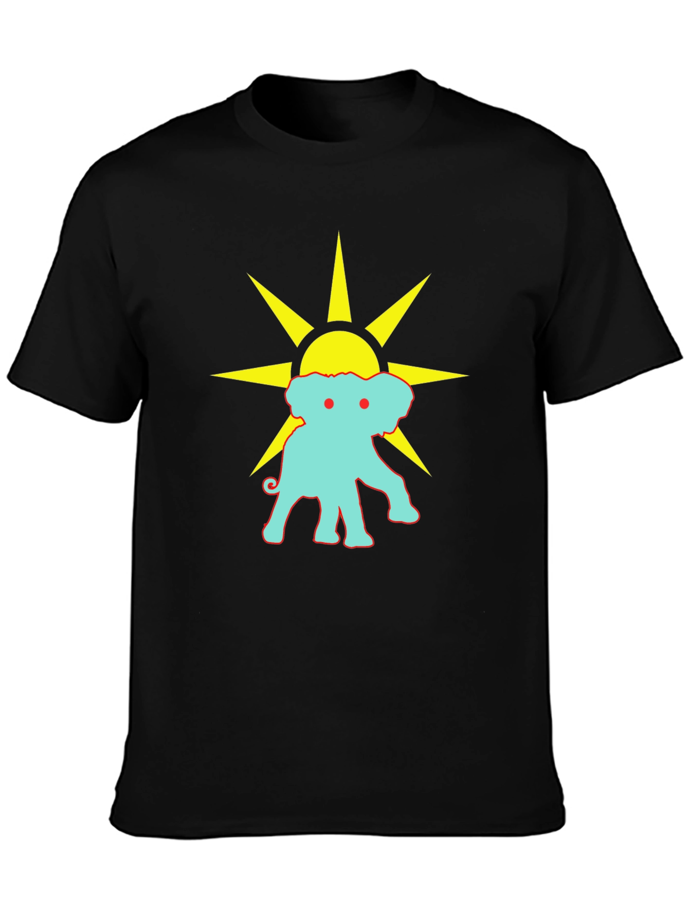 Black Graphic Tee: Elephant Sun Design