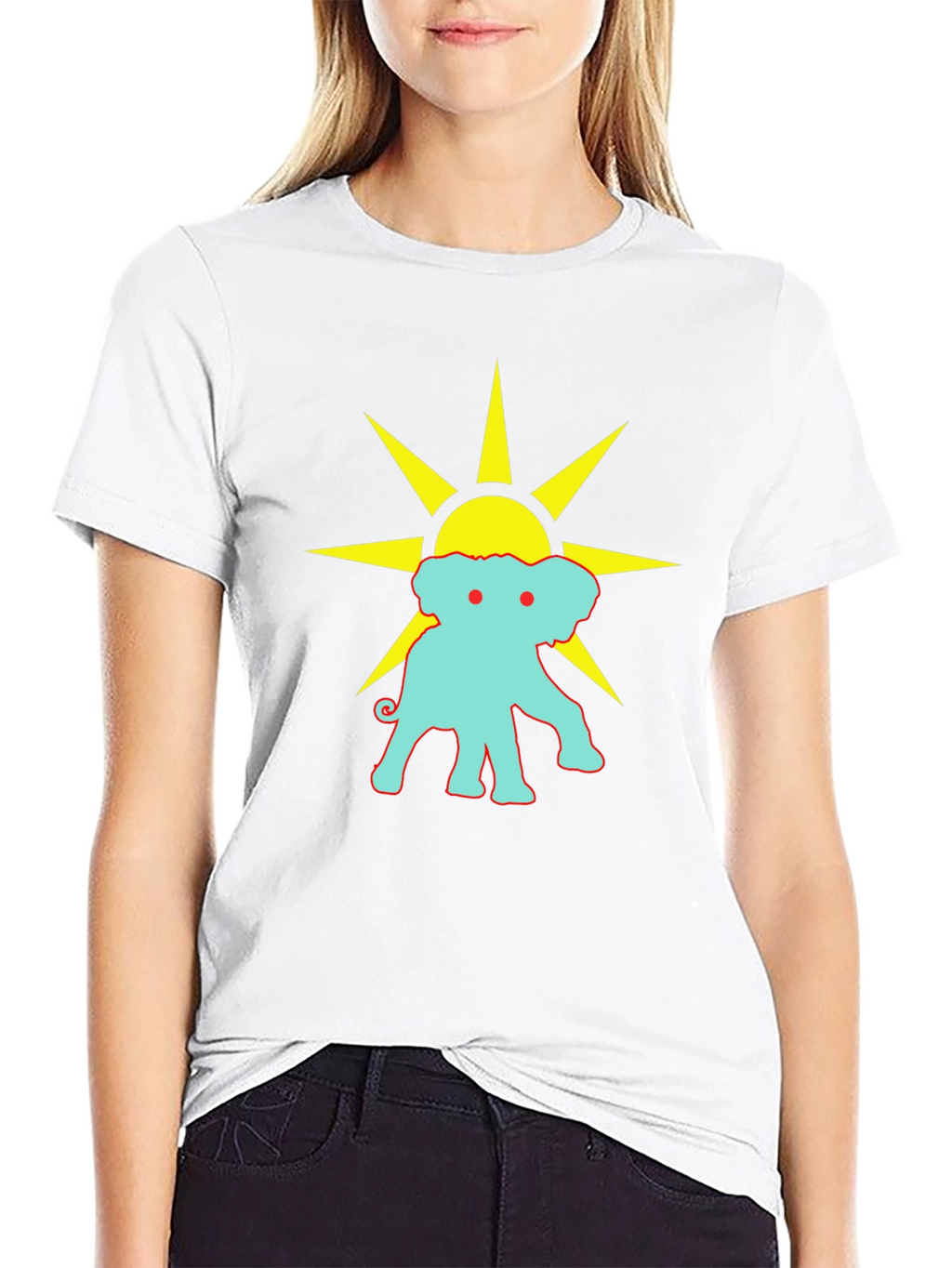 Black Graphic Tee: Elephant Sun Design