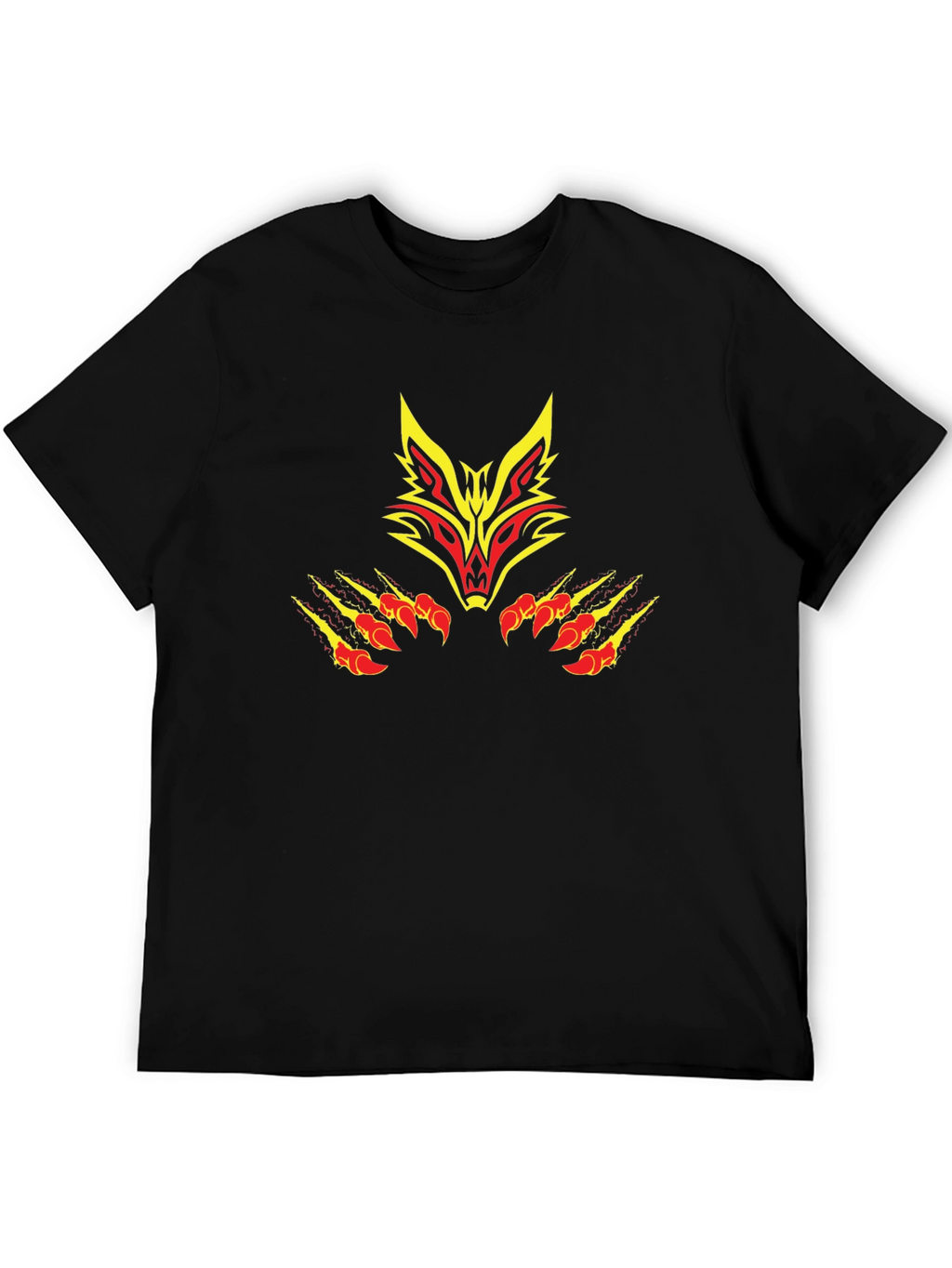 Black Tee with Tribal Fox Design