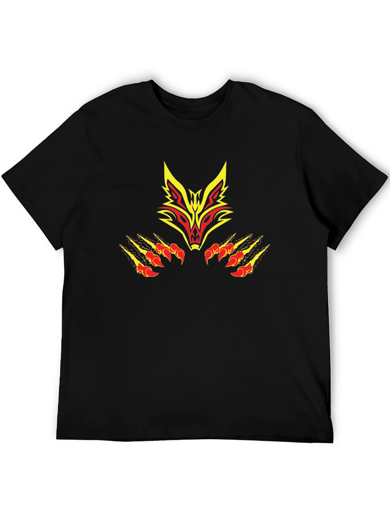 Black Tee with Tribal Fox Design