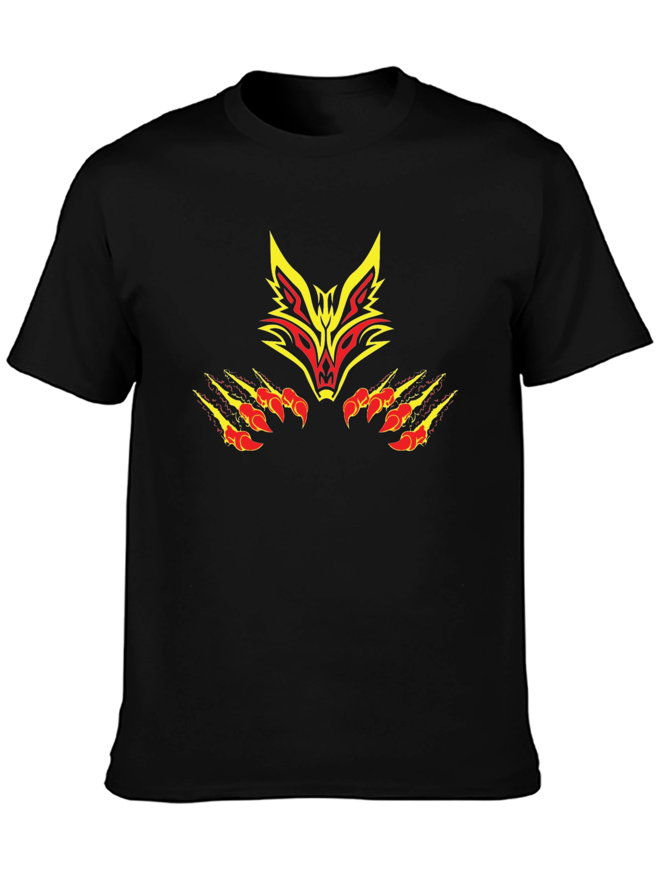 Black Tee with Tribal Fox Design