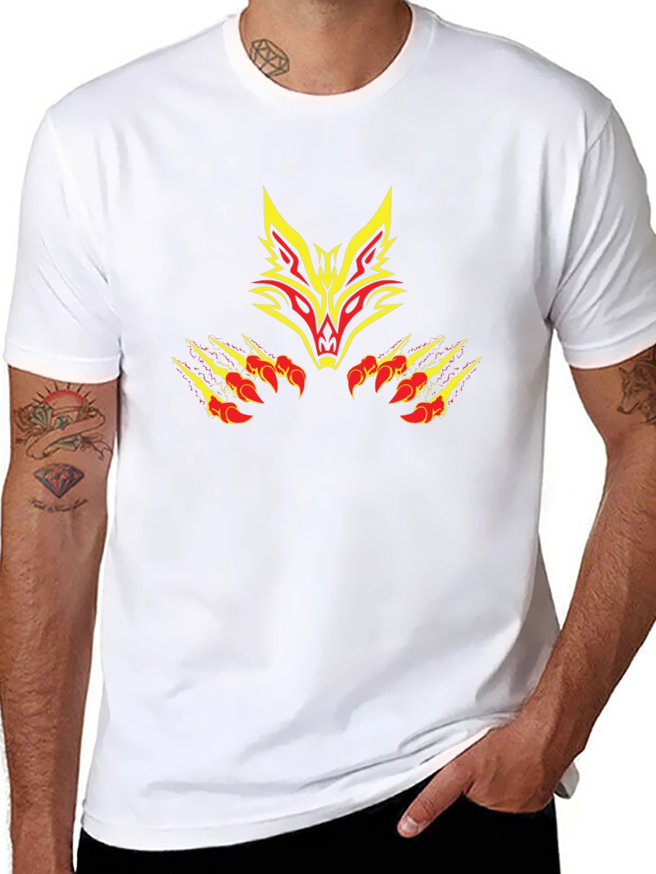 Black Tee with Tribal Fox Design
