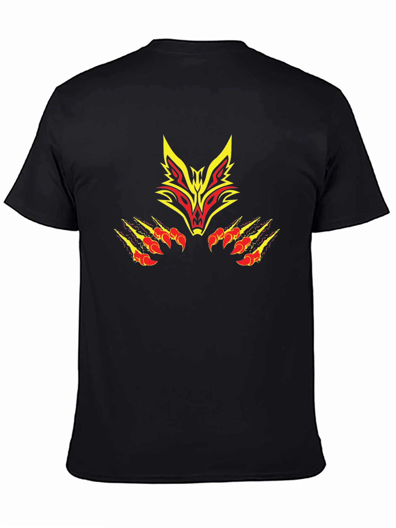 Black Tee with Tribal Fox Design