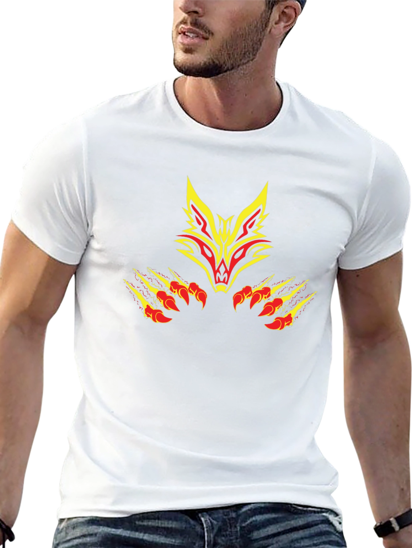 Black Tee with Tribal Fox Design
