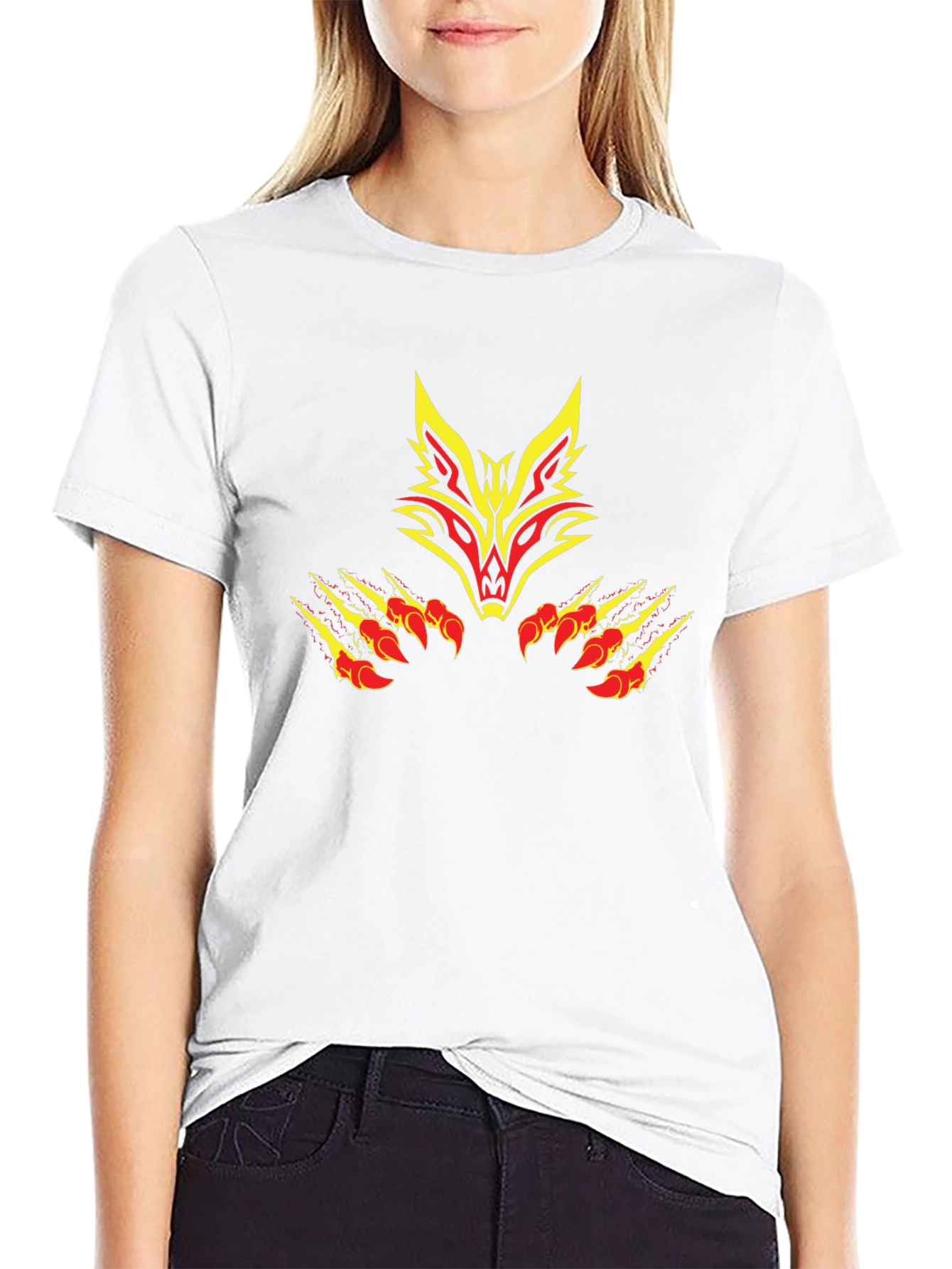 Black Tee with Tribal Fox Design