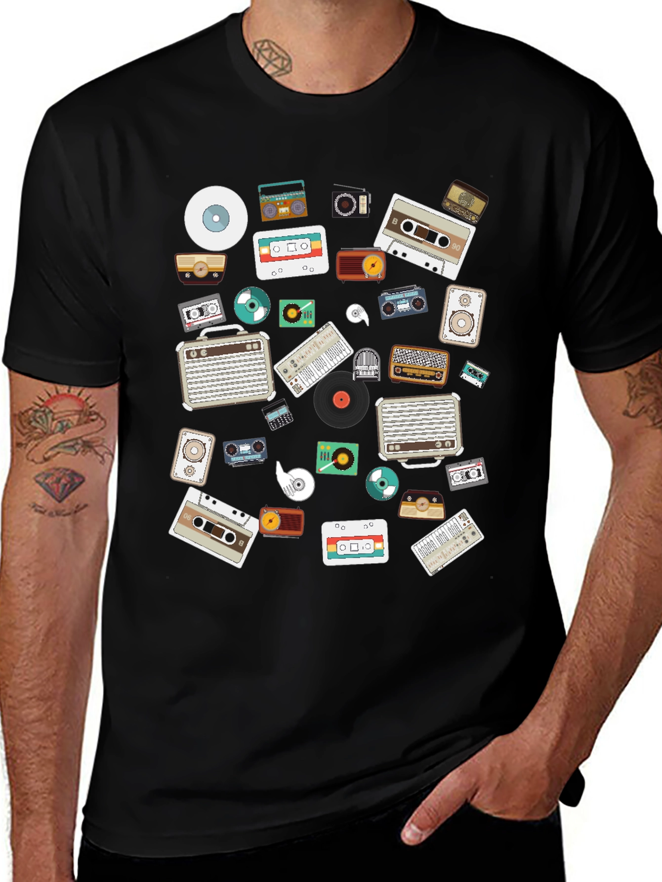 Retro Music Lovers Black Graphic Tee