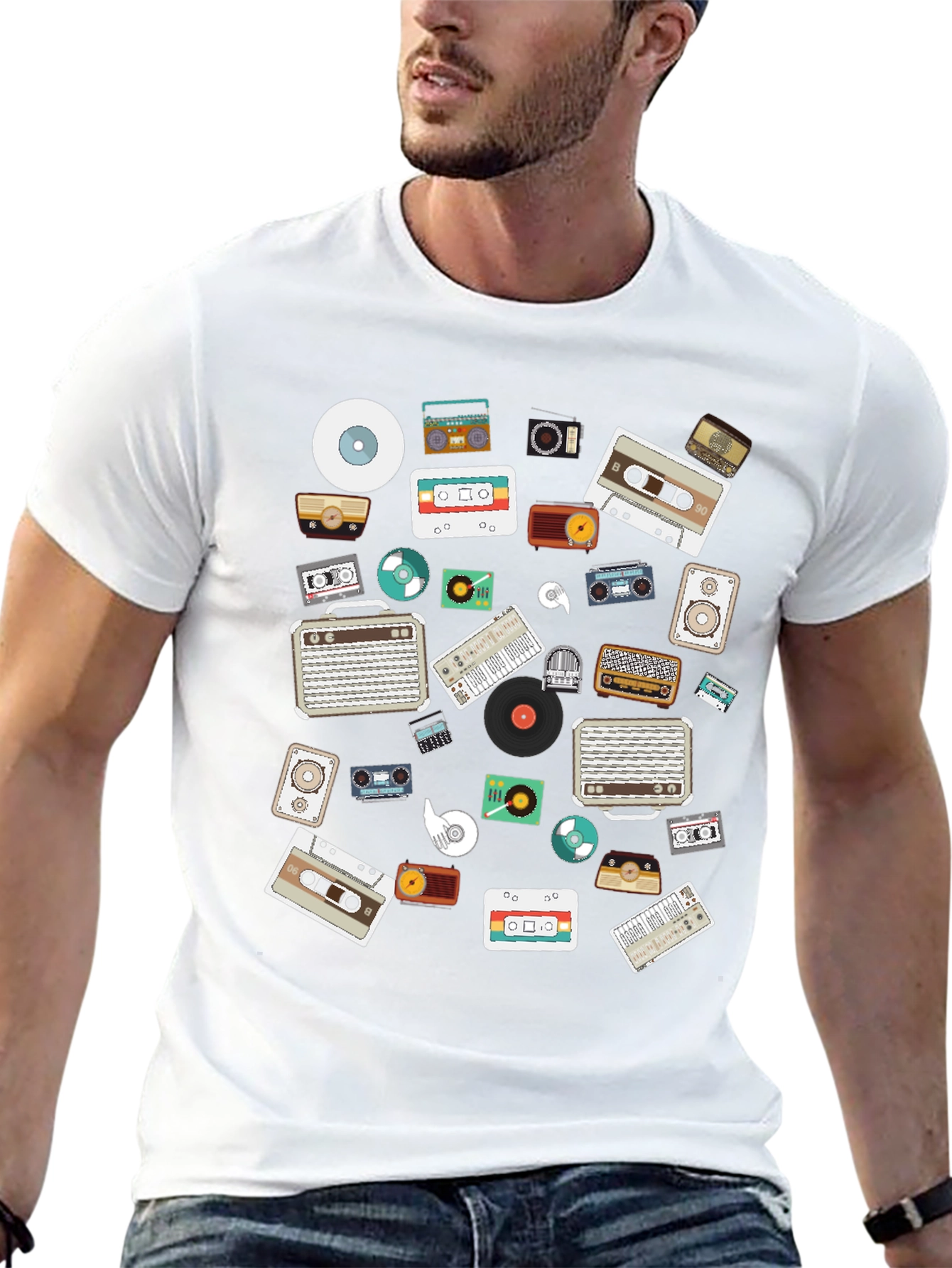 Retro Music Lovers Black Graphic Tee
