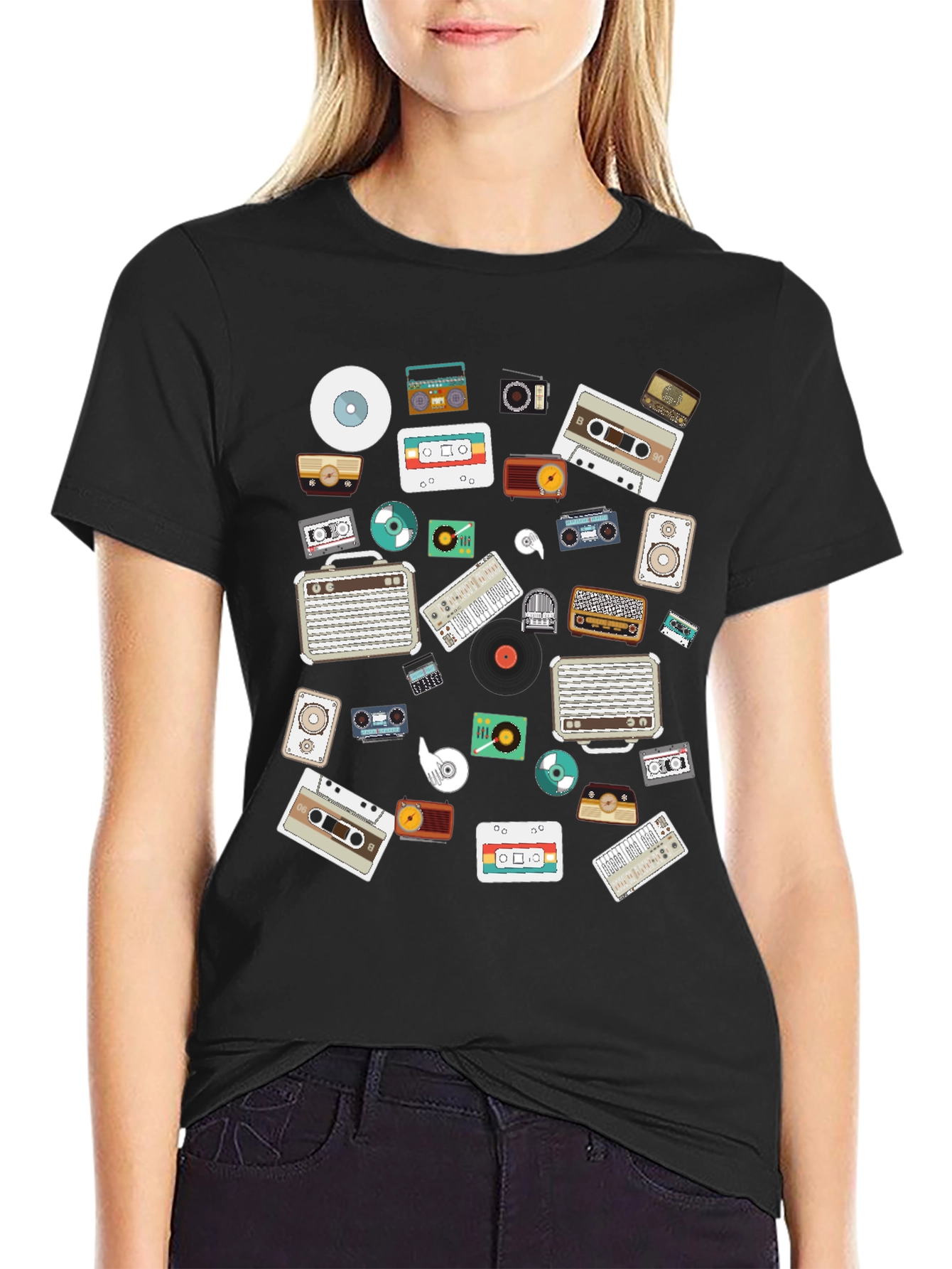 Retro Music Lovers Black Graphic Tee