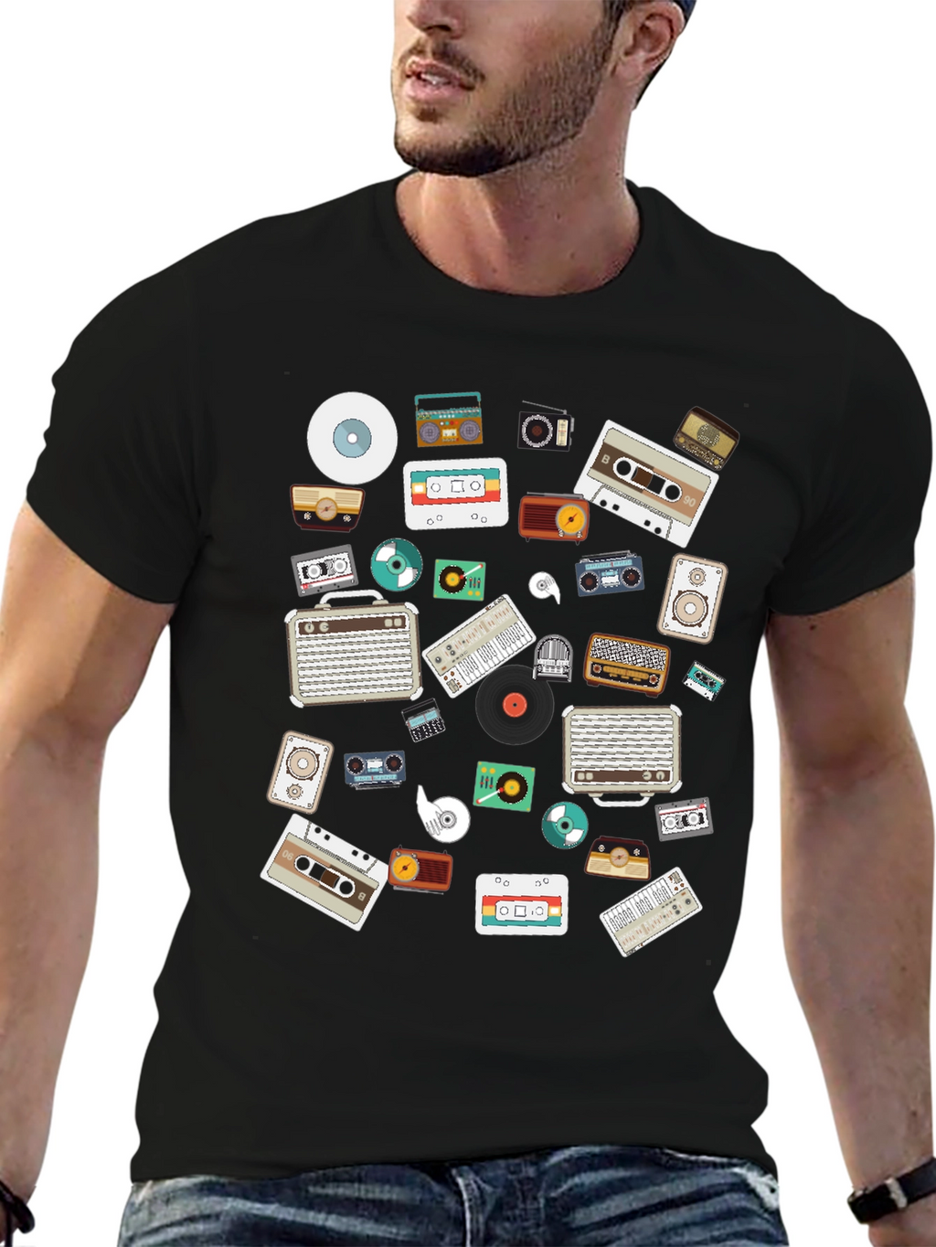 Retro Music Lovers Black Graphic Tee