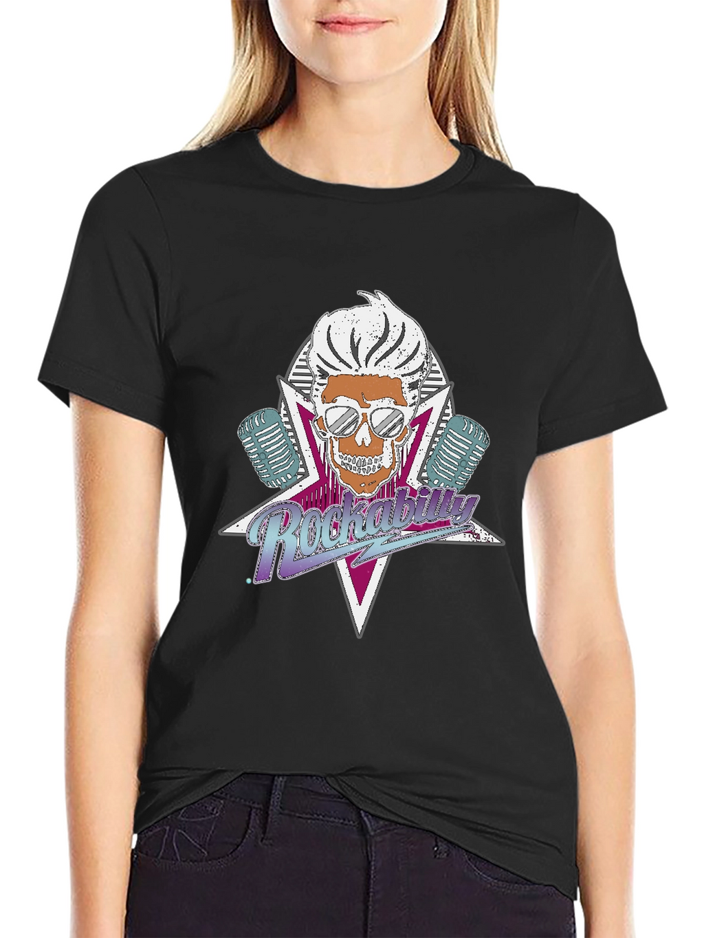 Rockabilly Skull Graphic T-Shirt