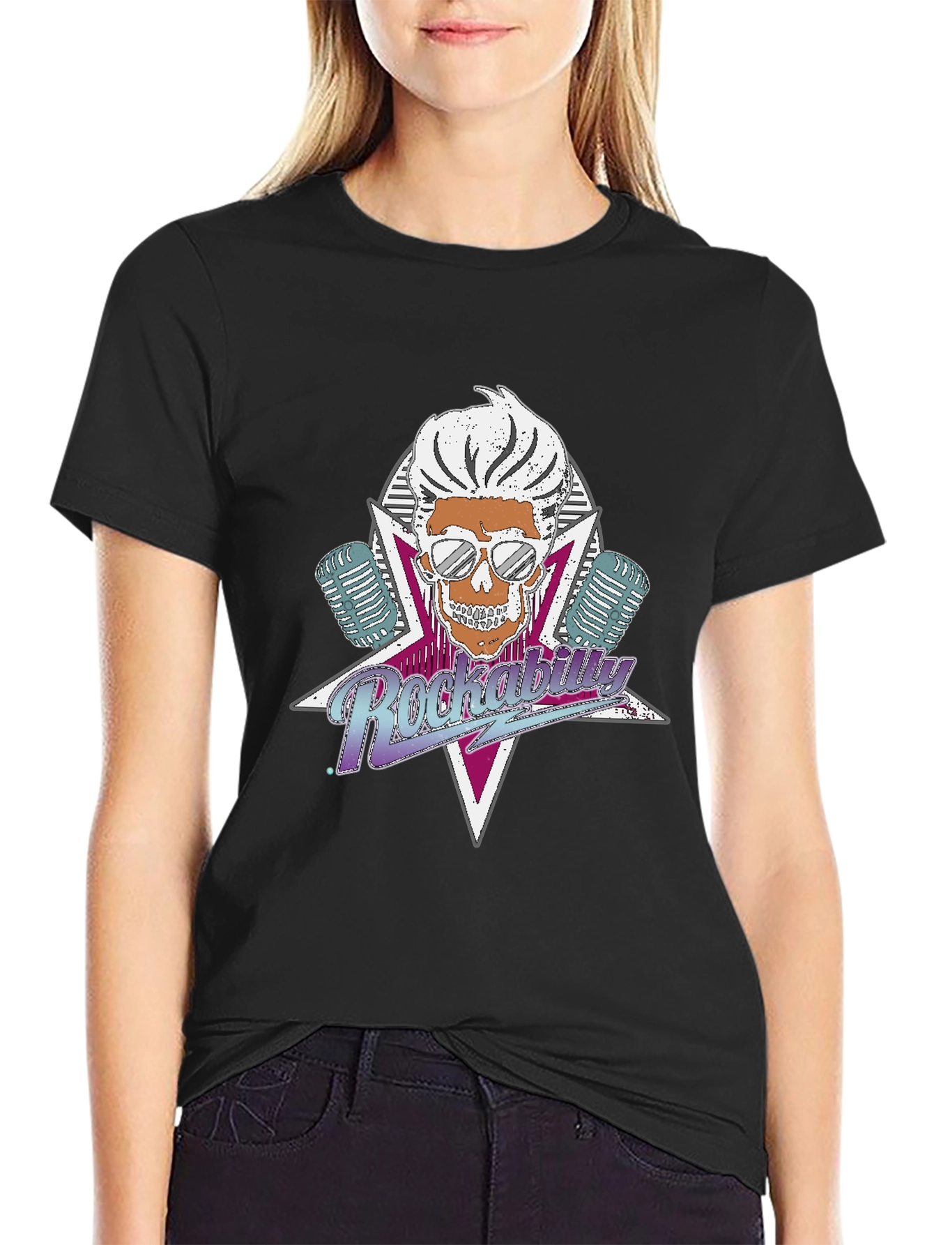 Rockabilly Skull Graphic T-Shirt