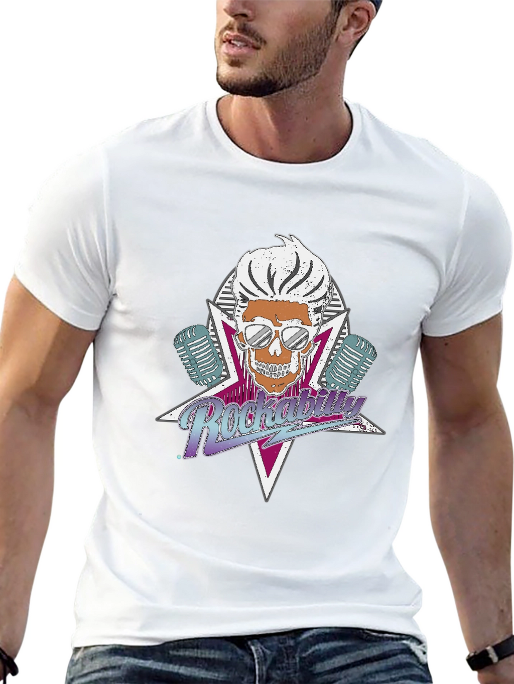 Rockabilly Skull Graphic T-Shirt