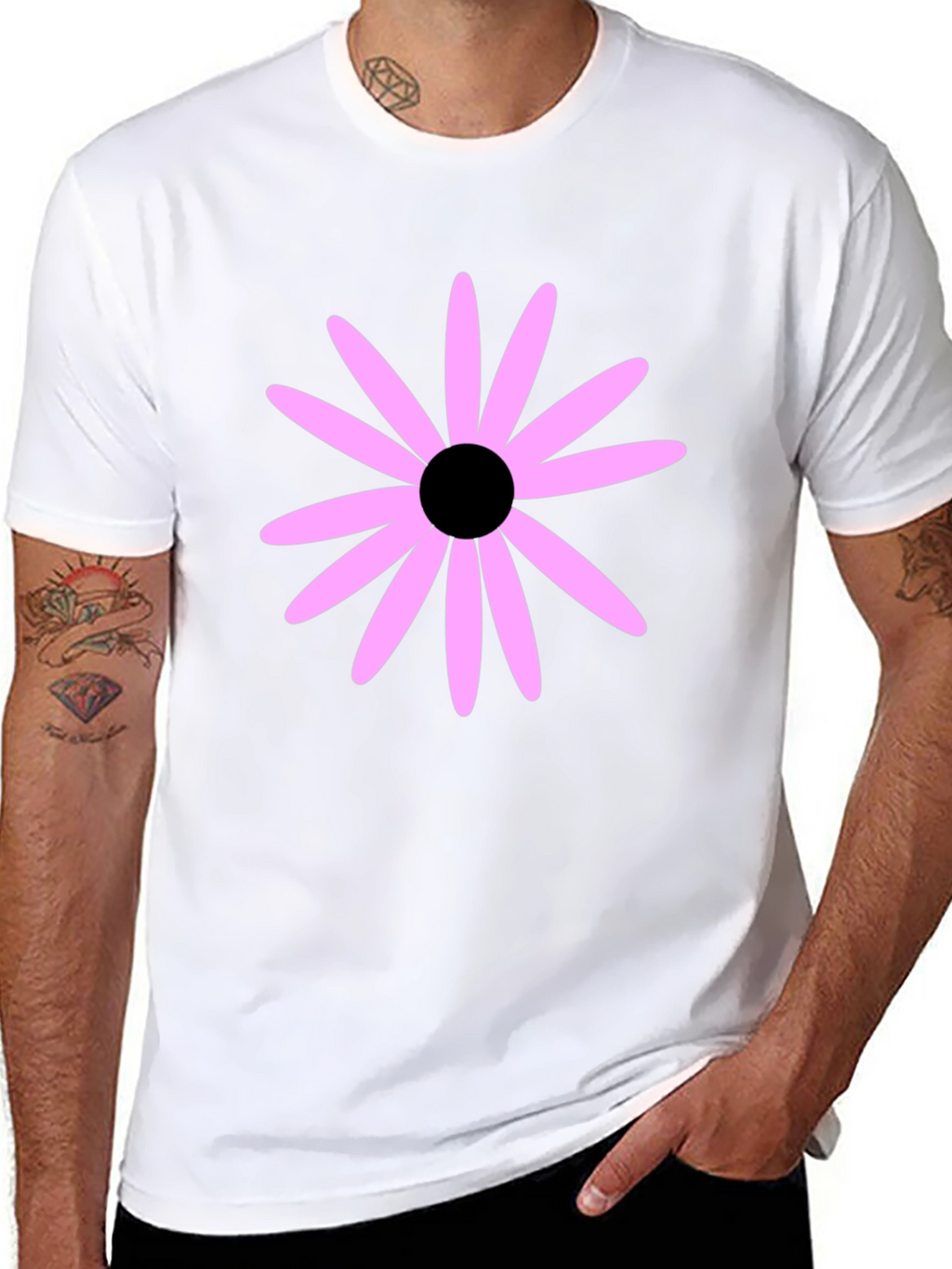 Black T-Shirt with Pink Flower Graphic