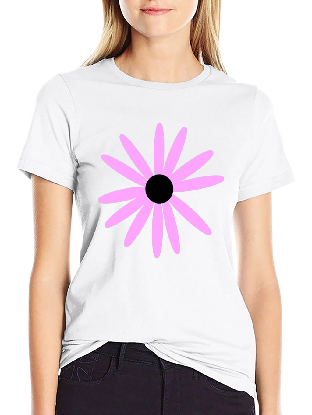 Black T-Shirt with Pink Flower Graphic
