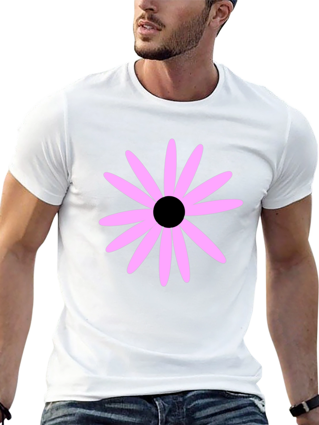 Black T-Shirt with Pink Flower Graphic