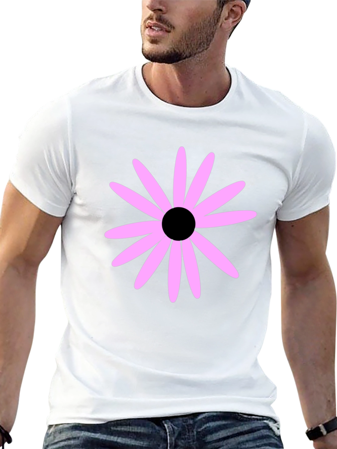 Black T-Shirt with Pink Flower Graphic
