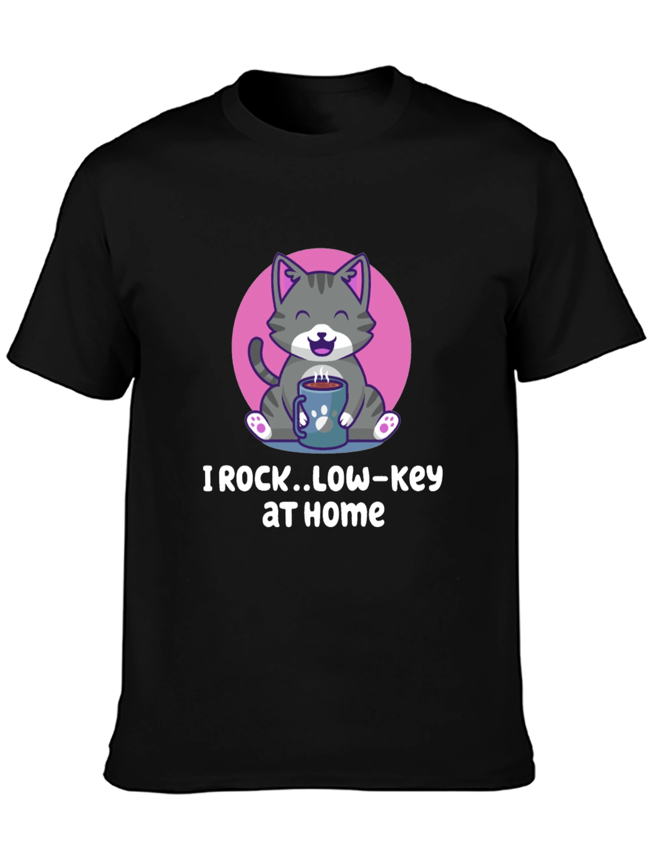 I Rock Low-Key at Home T-Shirt - Cute Cat Graphic Tee