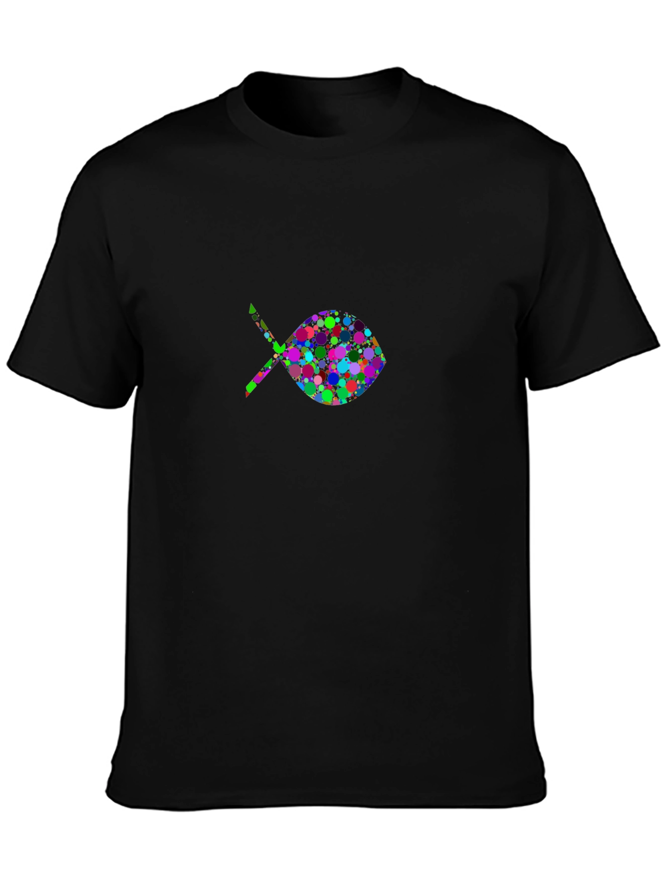 Black T-Shirt with Colorful Fish Design