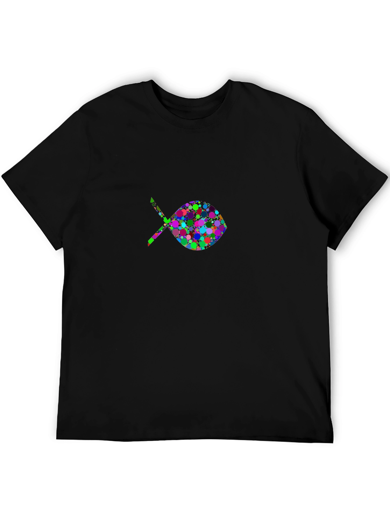 Black T-Shirt with Colorful Fish Design