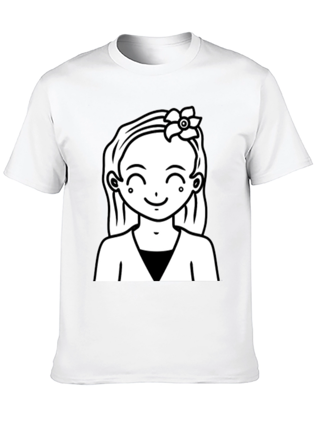 Cute Girl Graphic Tee - Black Cotton Casual Wear